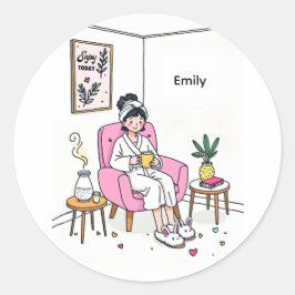 Personalized Cozy Mom Gift Soft Relaxing Self Care Ronde Sticker