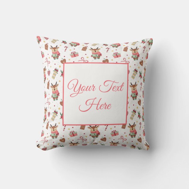 Personalized Cozy Reindeer Christmas Throw Pillow Kussen (Voorkant)