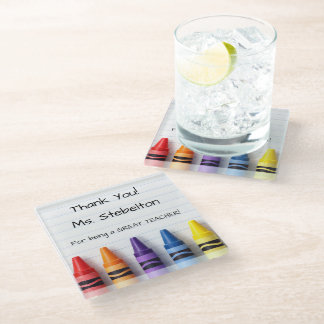 Personalized Crayon Teacher Drink Coaster Glazen Onderzetter