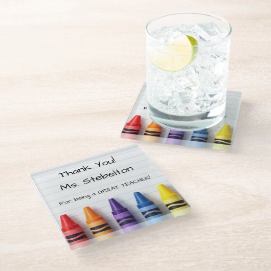Personalized Crayon Teacher Drink Coaster Glazen Onderzetter (Schuin)