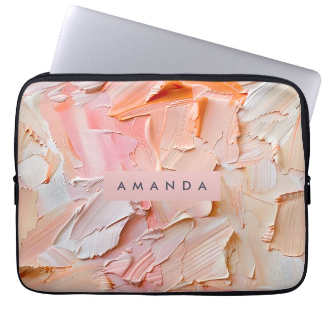 Personalized Creamy Brushstroke Peach and Blush Laptop Sleeve (Voorkant)
