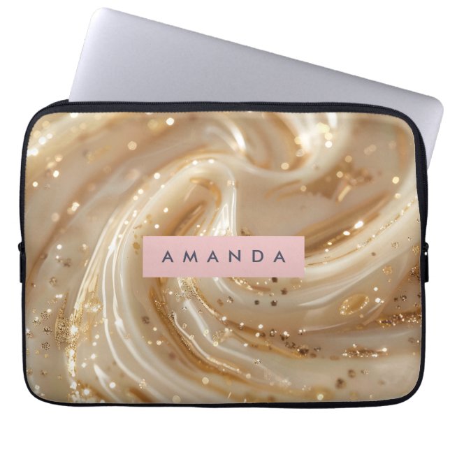 Personalized Creamy Caramel Gold Swirl Elegant  Laptop Sleeve (Voorkant)