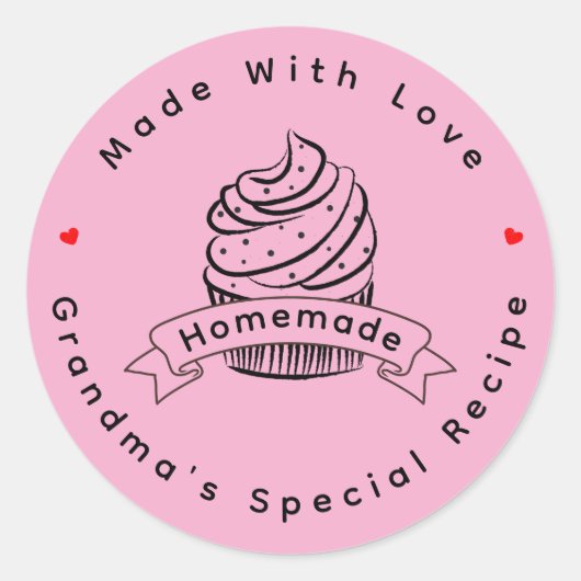 Personalized Cupcake Homemade Made With Love Ronde Sticker (Voorkant)
