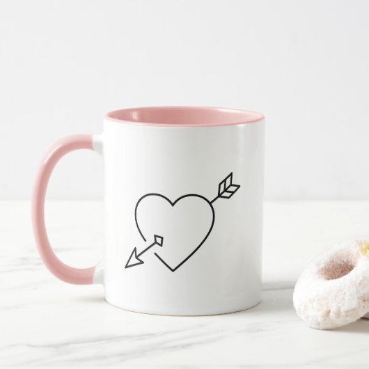 Personalized Cupid Struck Heart Arrow Coffee Mug Mok (Met donut)