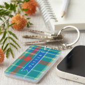 Personalized Custom Blue Plaid Preppy Style Sleutelhanger (Voorkant Rechts)