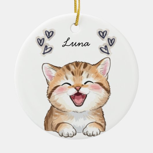 Personalized Custom Cat Photo Name Keepsake Keramisch Ornament (Voorkant)