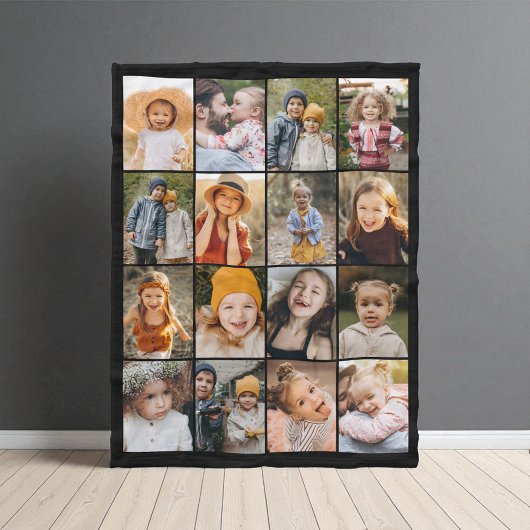 Personalized Custom Color 16 Photo Collage Modern  Fleece Deken