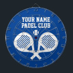 Personalized custom logo padel player dartboard dartbord<br><div class="desc">Personalized custom logo padel player dartboard. Crossed padel racket design with tennis ball.  Blue or custom color.</div>