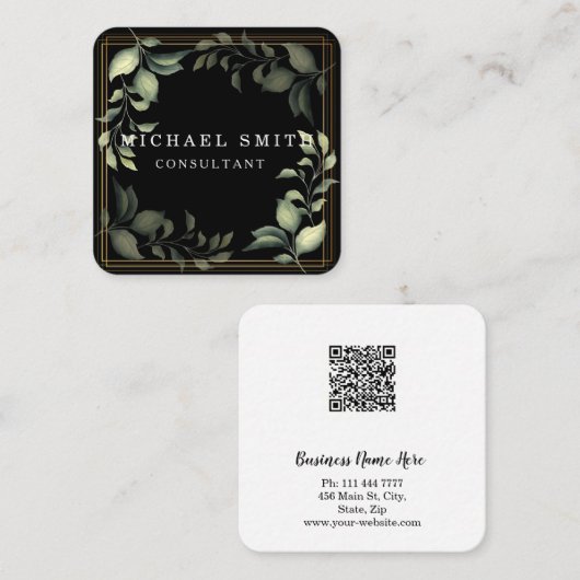 Personalized Custom Minimalist Modern QR Code Logo Vierkante Visitekaartje (Voorkant / Achterkant)