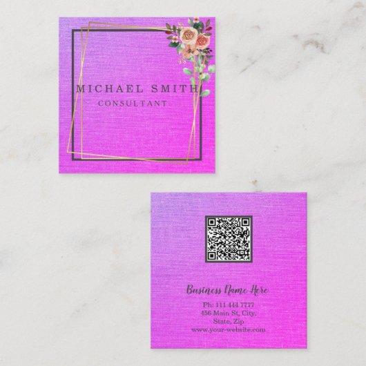 Personalized Custom Minimalist Modern QR Code Logo Vierkante Visitekaartje (Voorkant / Achterkant)