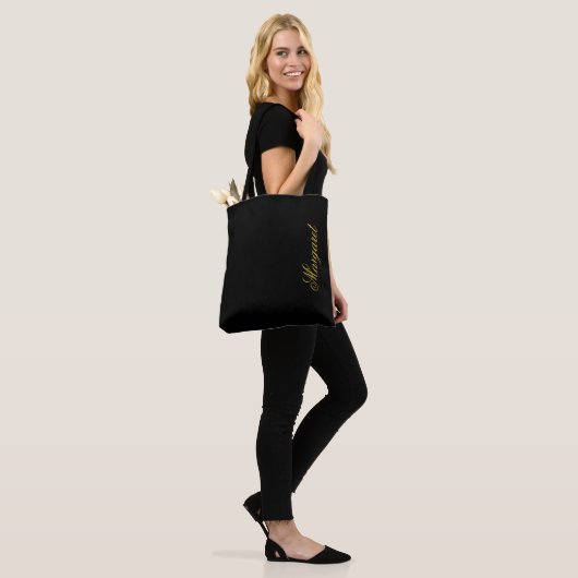 Personalized Custom Name Designer Black Tote Bag (Op model)
