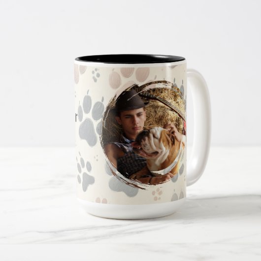 Personalized Custom Name Dog Love Tweekleurige Koffiemok (Voorkant rechts)