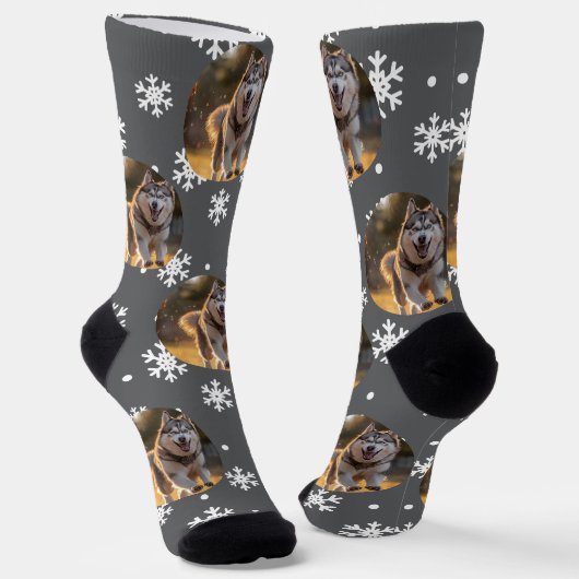 Personalized Custom Photo Blob - Snowflake Husky  Sokken (Gebogen)