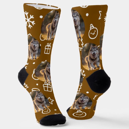 Personalized Custom Photo Blob - Winter Husky  Sokken (Gebogen)