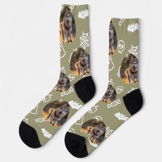 Personalized Custom Photo - Halloween Doodles Sokken (Links)