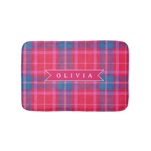 Personalized Custom Pink Fuchsia Plaid Preppy  Badmat (Voorkant)