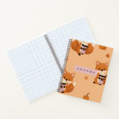 Personalized Cute Autumn Fox with Coffee Pattern  Notitieboek (Binnen)