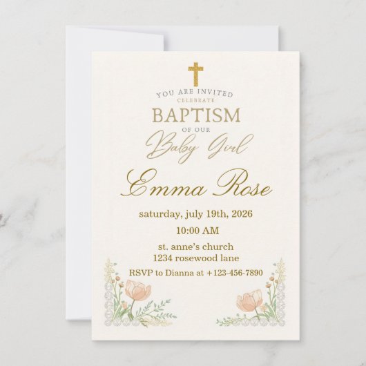 Personalized Cute Baby Girl Baptism Kaart (Voorkant)