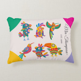 Personalized cute birds Colorful handdrawn Pinky Accent Kussen