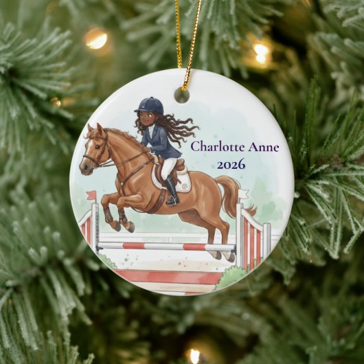 Personalized Cute Black Girl Horse Show Jumping Keramisch Ornament (Boom)