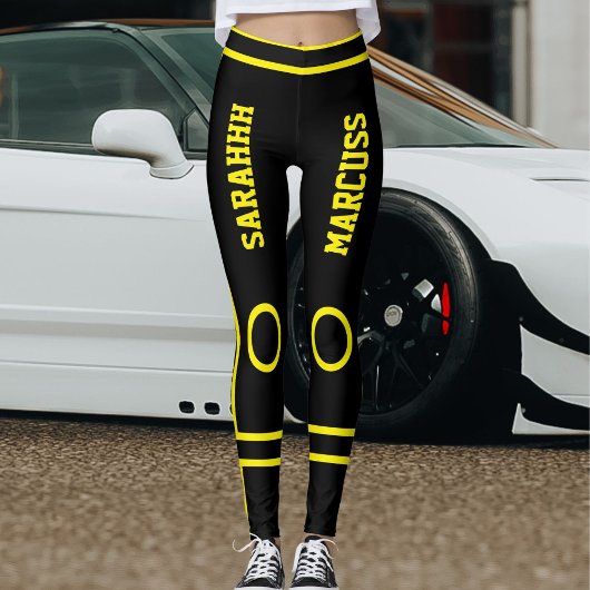 Personalized Cute Black Yellow Stripes Custom Made Leggings