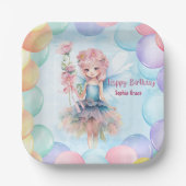 Personalized Cute Blue Fairy Birthday Paper Plates Papieren Bordje (Voorkant)
