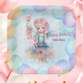 Personalized Cute Blue Fairy Birthday Paper Plates Papieren Bordje