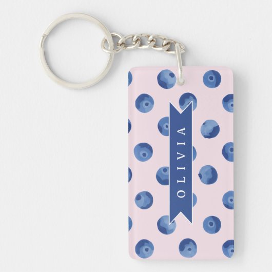 Personalized Cute Blueberry Watercolor Gift Name Sleutelhanger (Voorkant)