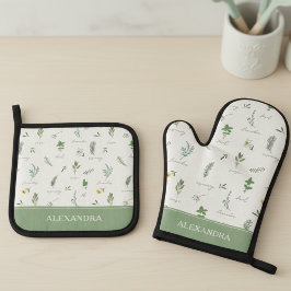Personalized Cute Botanical Ovenwant & Pannenlap Set