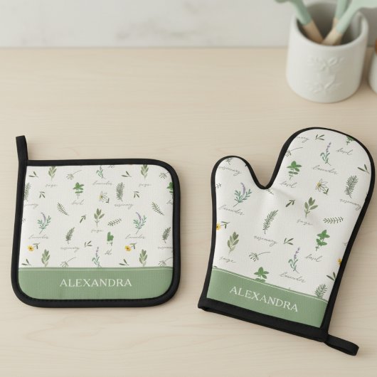 Personalized Cute Botanical Ovenwant & Pannenlap Set