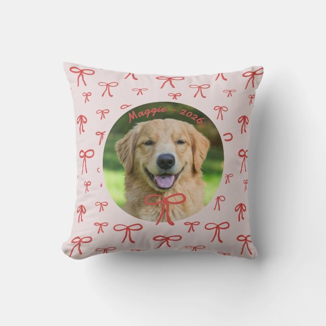 Personalized Cute Bow Pattern Pet Photo Pillow Kussen (Voorkant)