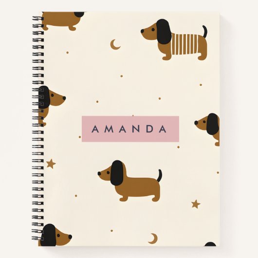 Personalized Cute Brown Dachshund Puppy Notitieboek (Voorkant)