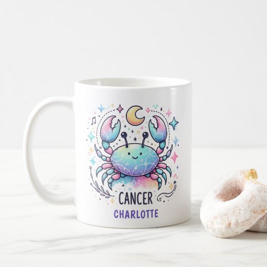 Personalized Cute Cancer Zodiac Crab Astrology Koffiemok (Met donut)