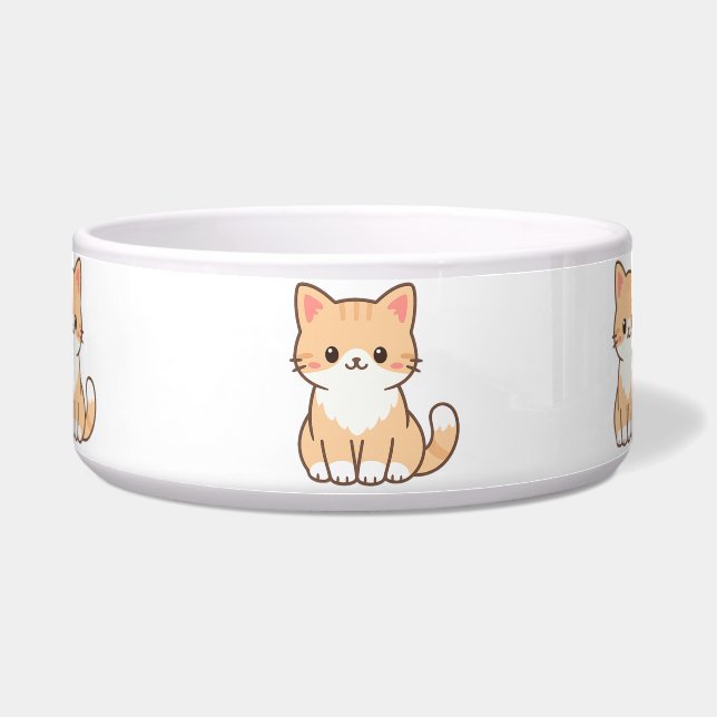 Personalized Cute Cat Gift – Custom Pet Name Minim Voerbakje (Voorkant)