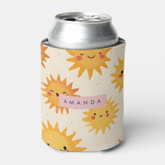 Personalized Cute Cheerful Smiling Sun  Blikjeskoeler (Blikje Voorkant)