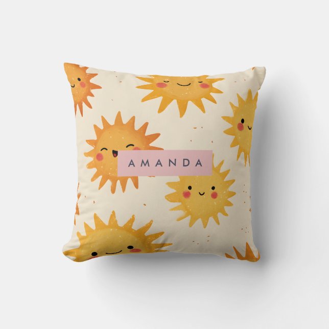 Personalized Cute Cheerful Smiling Sun  Kussen (Voorkant)