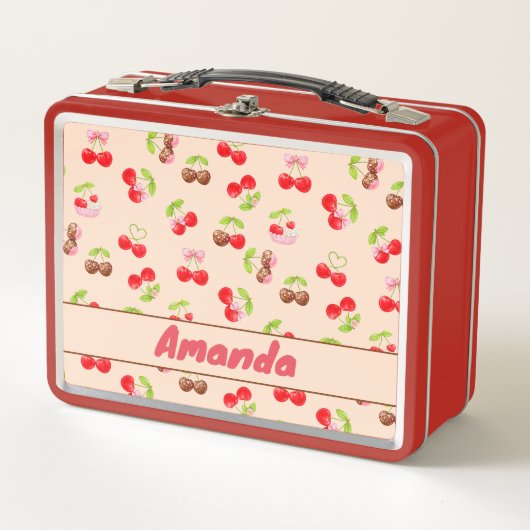 Personalized Cute Cherry Dessert Pattern Name  (Voorkant)