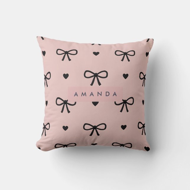 Personalized Cute Chic Pink Bow & Heart Pattern Kussen (Voorkant)