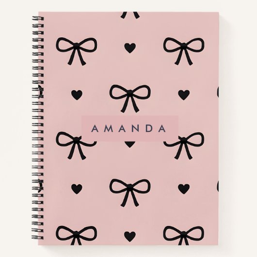 Personalized Cute Chic Pink Bow & Heart Pattern Notitieboek (Voorkant)