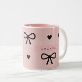 Personalized Cute Chic Pink Bow & Heart Pattern Tweekleurige Koffiemok (Voorkant rechts)