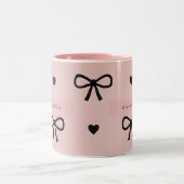 Personalized Cute Chic Pink Bow & Heart Pattern Tweekleurige Koffiemok (Center)
