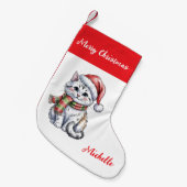Personalized Cute Christmas Cat Holiday       Kleine Kerstsok (Voorkant (Hangend))