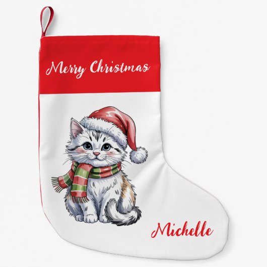 Personalized Cute Christmas Cat Holiday       Kleine Kerstsok (Voorkant)