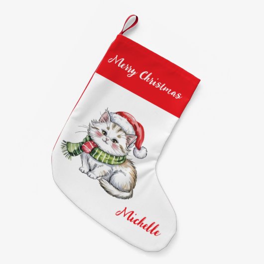 Personalized Cute Christmas Cat Holiday       Kleine Kerstsok (Voorkant (Hangend))