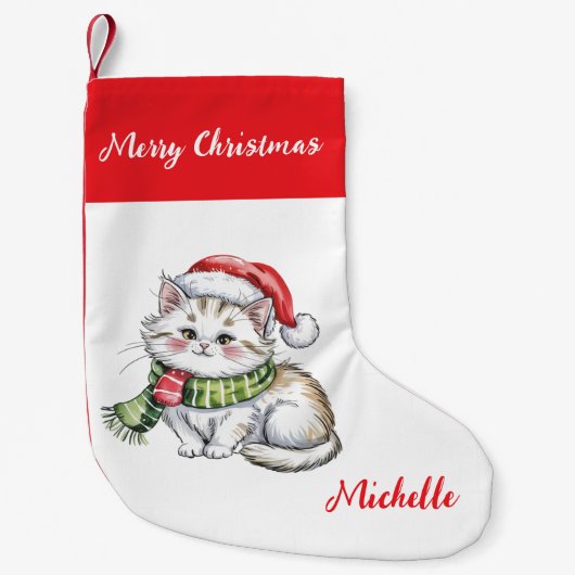 Personalized Cute Christmas Cat Holiday       Kleine Kerstsok (Voorkant)