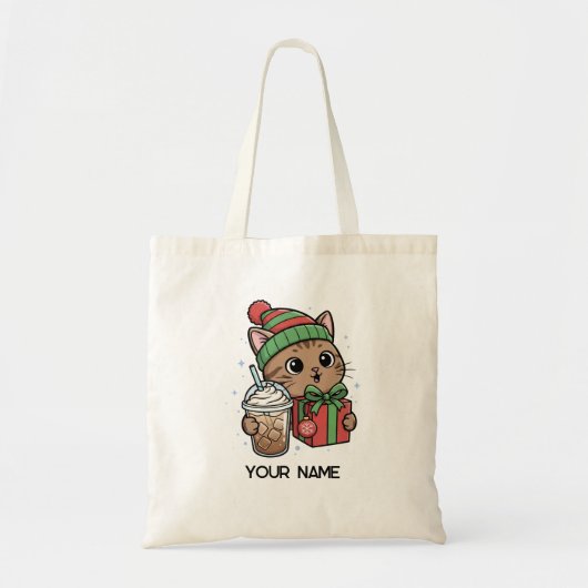 Personalized Cute Christmas Cat Tote Bag (Voorkant)