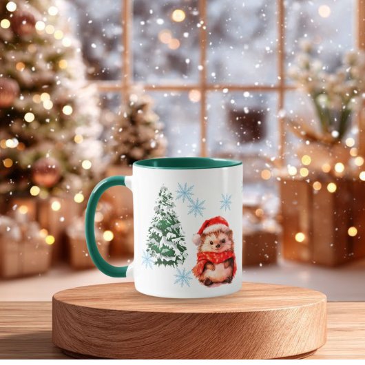  Personalized Cute Christmas Hedgehog Coff Custom  Mok