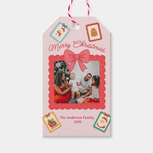 Personalized Cute Christmas Photo Collage  Cadeaulabel (Voorkant)