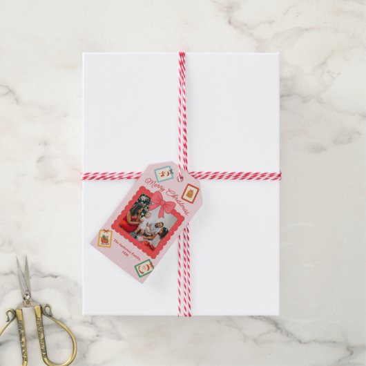 Personalized Cute Christmas Photo Collage  Cadeaulabel (Met Touw)