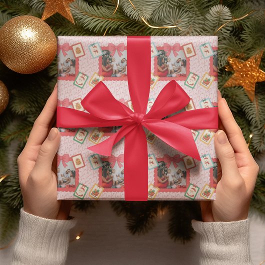 Personalized Cute Christmas Photo Collage  Cadeaupapier